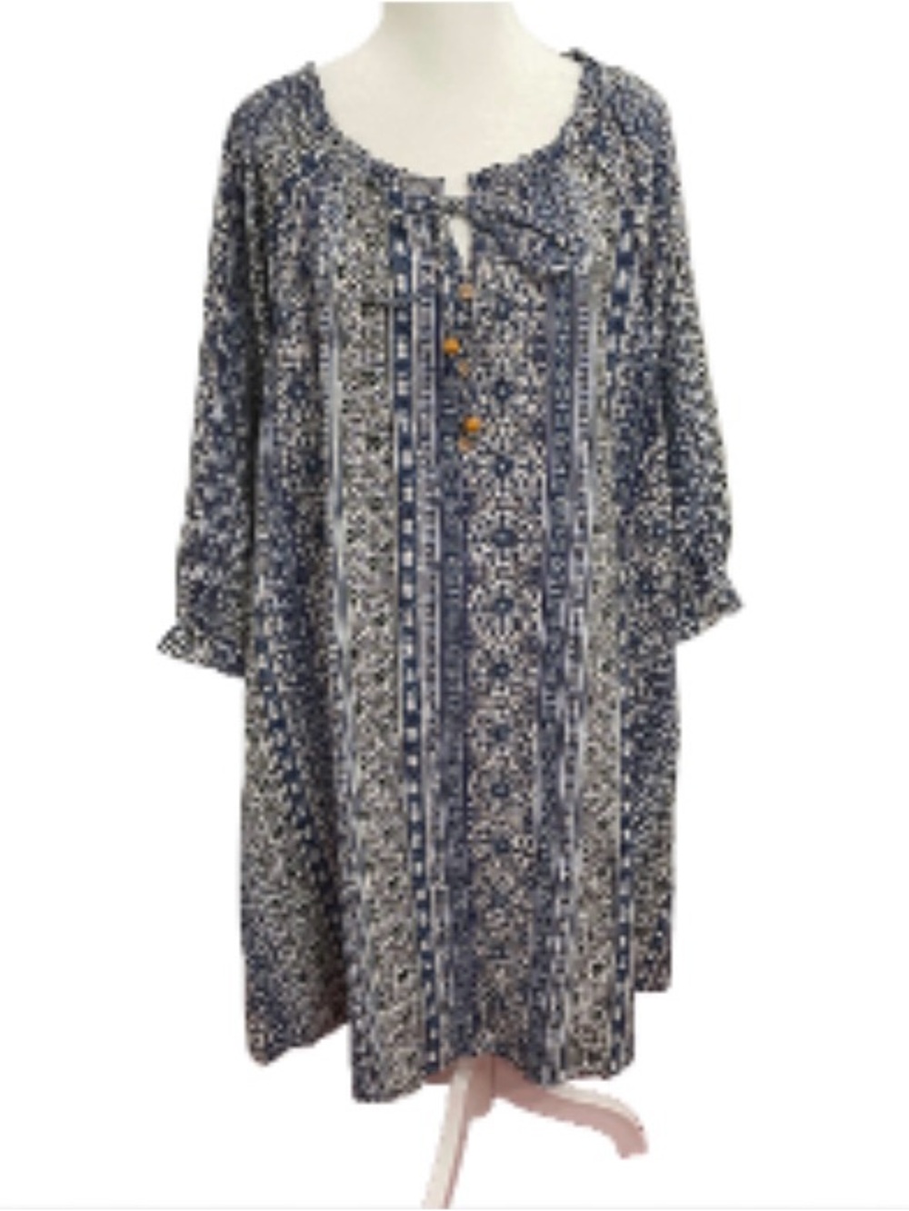EC Naïf Blue and White Boho Printed Tunic Dress Plus Size 3X